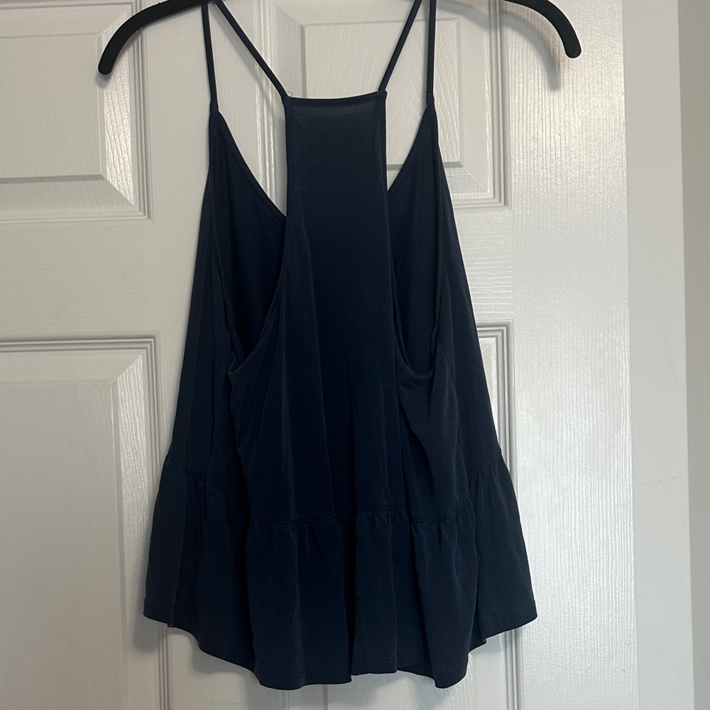 American Eagle Outfitters Dark Blue Ruffle Soft & Sexy Tank Top - Picture 2 of 2